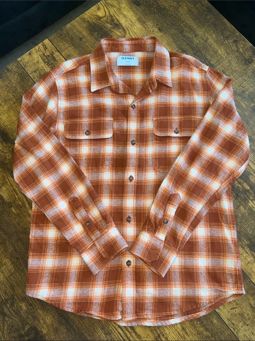 Old Navy Boy’s Rust Orange and Cream Plaid Shirt